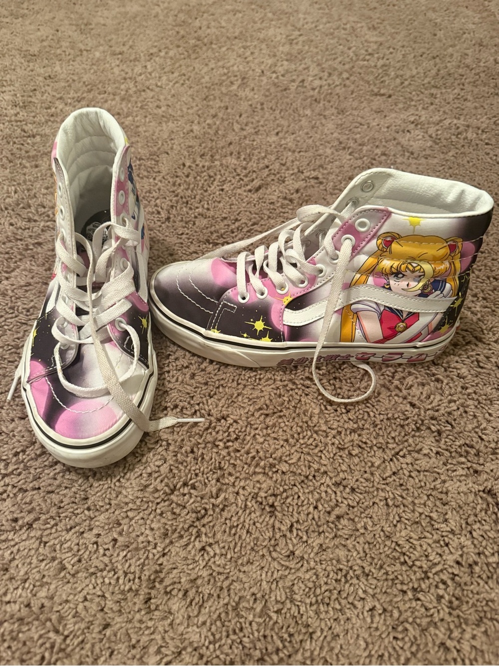 Converse Kids High-Top Sneakers in Pink, White and Black with Sailor Moon Art
